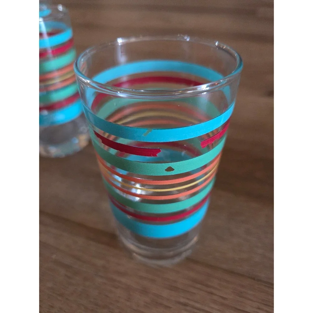 Fiesta Vintage Multi Color Striped Juice Glasses Set of‎ 6 MCM Retro Glassware